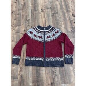 Vintage Croft & Barrow Silk Zip Up Cardinal Sweater Embroidered Size Small Red